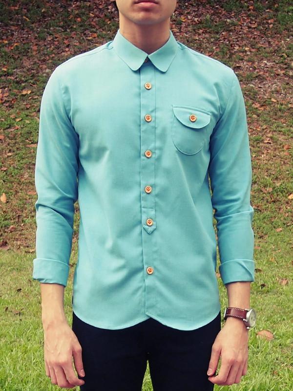 teal collared shirt